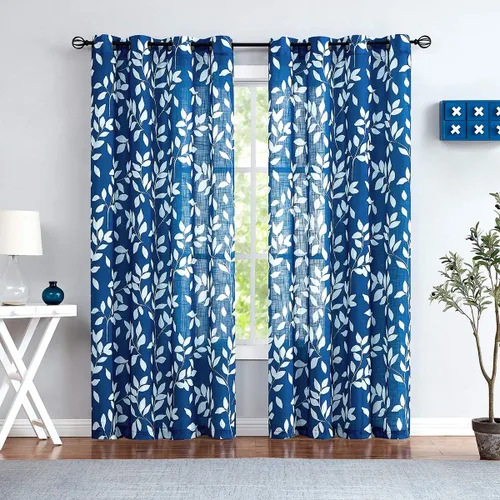 Miniatura 20 de Treatmentex Cortinas blancas y grises para dormitorio de 84 pulgadas de largo, cortinas semitransparentes con estampado de hojas para ventanas