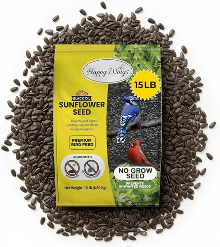 Miniatura 9 de Happy Wings Semillas de Girasol de Aceite Negro – Alimento para Aves Silvestres de 5 libras para Cardenales, Pinzones y Carboneros – Alimento