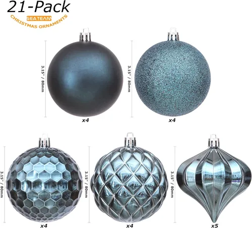 Miniatura 13 de Sea Team Paquete de 41 adornos de bolas de Navidad con cuerdas, bolas de tamaño mediano de 2.36 pulgadas, bombillas de Navidad de plástico Menta