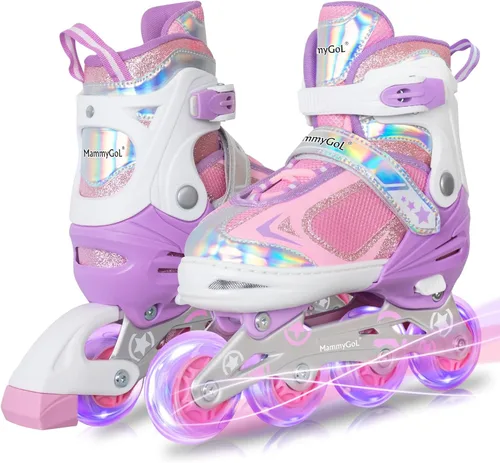 Miniatura 14 de MammyGol Adjustable Inline Skates for Kids Boys Girls Youth Blades Roller Skates with Light up Wheels Ages 4-16 Verde