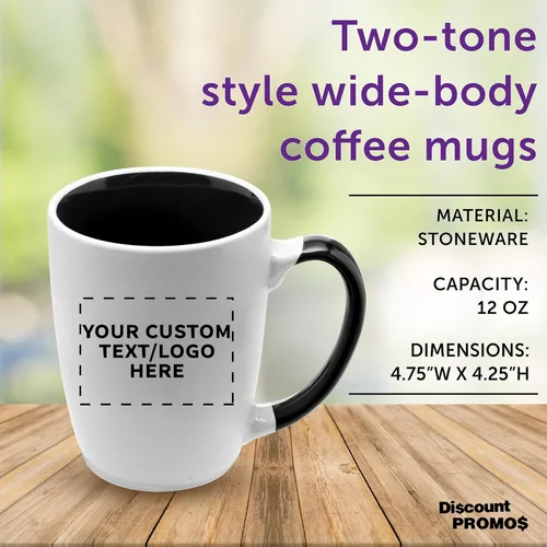 Miniatura 4 de DISCOUNT PROMOS Tazas de café personalizadas Java de dos tonos, 12 onzas, juego de 10/50/100 unidades personalizadas a granel para café, té