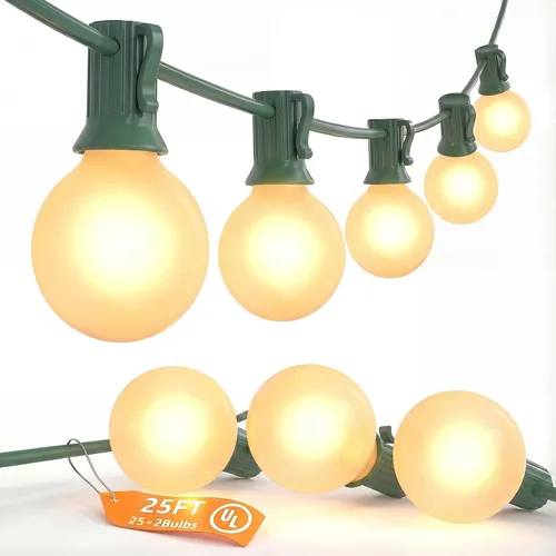 Miniatura 13 de SUNSGNE Guirnalda de luces de patio de 100 pies, luces de cadena G40 para exteriores con 105 bombillas Edison de globo transparente (5 de repuesto)