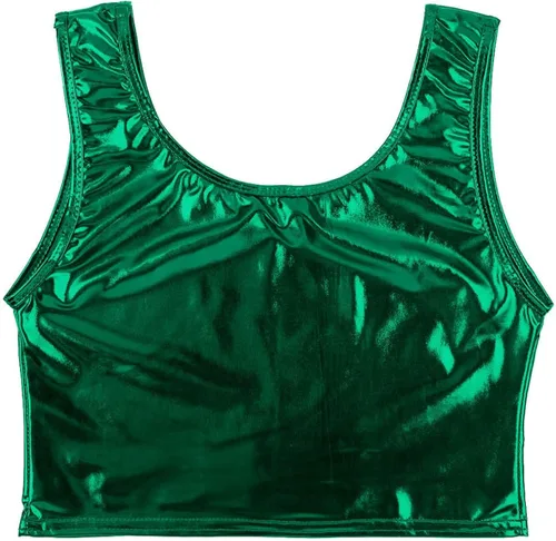 Miniatura 6 de iiniim Fashion - Camiseta sin mangas de cuero brillante metálico sin mangas con cuello redondo para mujer, chaleco de fiesta y club, Metálico