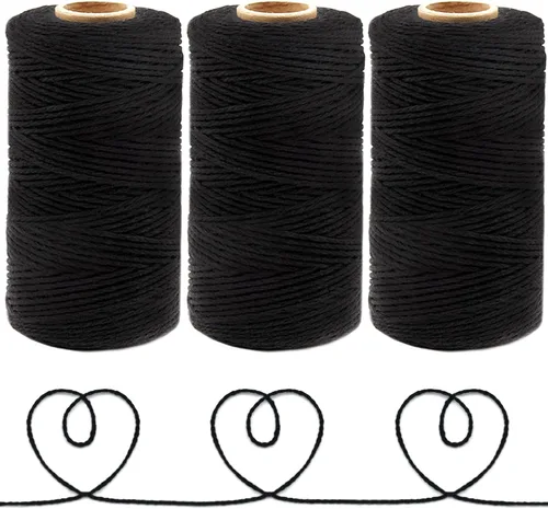 Miniatura 12 de Anvin Cordel de algodón – Cordeles de yute natural para embalaje y envoltura (negro, blanco) – 984 pies, 10 capas, 0.079 in de grosor – Ideal
