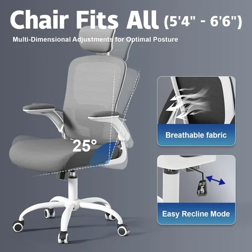 Miniatura 7 de Silla ergonómica para oficina - silla de estudio, silla gaming de 300 libras, silla de malla cómoda con respaldo alto, reposacabezas, soporte Grey01