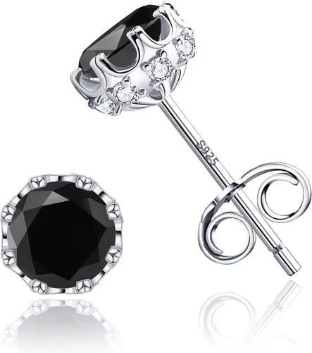 AMORAMOR & FOREVER Aretes tipo dormilona chapados en oro blanco de 18 quilates con circonita cúbica de corte brillante para mujeres y hombres de 8