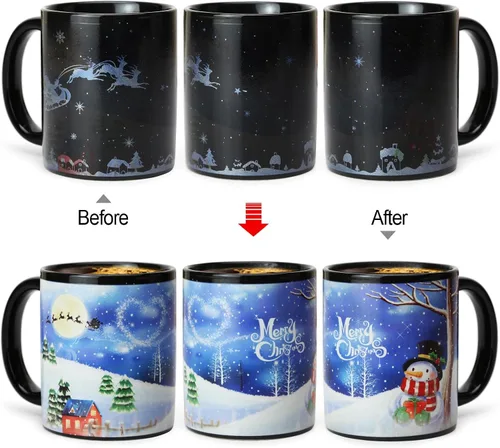 Miniatura 6 de Taza mágica que cambia de color de 12 onzas, taza de café navideña con caja de regalo para mujeres, hombres y niños