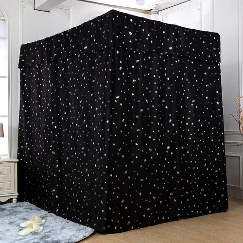 Miniatura 14 de Obokidly Elegante cortina opaca de estrella negra con borde de bola blanca de 4 postes en las esquinas, decoración de dormitorio para adultos