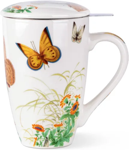 Miniatura 10 de AmorArc Taza de té de porcelana de 18 onzas con infusor y tapa, taza de té de hojas sueltas con colador de acero inoxidable, taza de café grande
