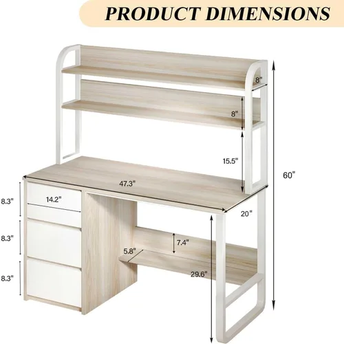 Miniatura 2 de MaverickFurni Escritorio de computadora con gabinete, escritorio pequeño de 47 pulgadas con 3 cajones para dormitorio, escritorio de estudio