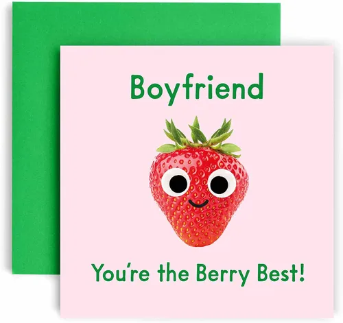 Huxters Tarjetas de cumpleaños para hombres – You're the Berry Best Boyfriend Tarjeta de cumpleaños para él – Divertida tarjeta de aniversario para