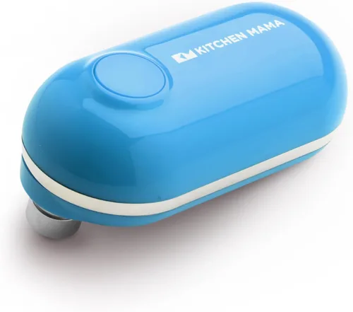 Kitchen Mama Mini abrelatas eléctrico de borde liso: abre la lata con una sola prensa, ultracompacto, portátil, manos libres, seguro, inalámbrico,