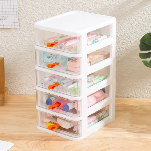 Miniatura 8 de Gagee Mini cajones de almacenamiento apilables de 5 cajones, cómodas de plástico con cajones para artes y manualidades, herramientas pequeñas