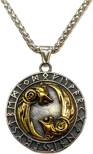Collar de talismán de lobo vikingo Fenrir cadena de acero inoxidable para hombre, joyería vintage para hombre, colgante de amuleto vikingo pagano