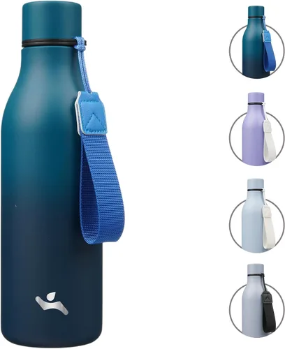 Miniatura 39 de Konokyo Botella de agua aislada con correa, botella de agua de acero inoxidable de 18 onzas de doble pared con aislamiento al vacío, frasco de Verde