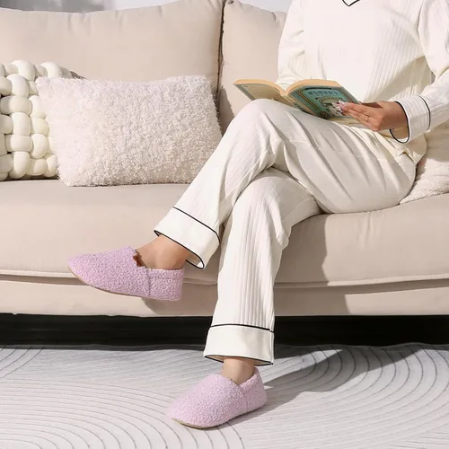 Miniatura 2 de Josijoli Pantuflas de espuma viscoelástica de piel rizada para mujer, pantuflas cerradas para interiores y exteriores