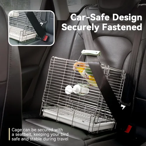 Miniatura 4 de Transportín Jaula de Viaje para Pájaros – Jaula de viaje plegable portátil de acero inoxidable 304 con recipientes de alimentación para loros