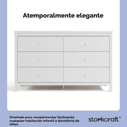 Miniatura 4 de Storkcraft - Cómoda de 6 cajones Alpine (Blanco) – Certificado GREENGUARD Gold, Cómoda blanca para dormitorio, Cajones de almacenamiento para niños