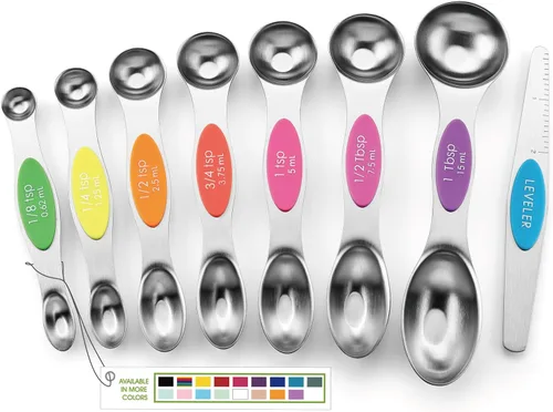 Miniatura 33 de Spring Chef Juego de 8 cucharas magnéticas de medición de acero inoxidable con nivelador, juego de cucharaditas y cucharas de mesa de doble cara