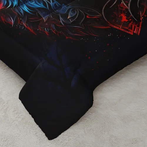 Miniatura 5 de AILONEN Juego de edredón con cabeza de lobo impresa tamaño individual, juego de ropa de cama de lobo para la noche para niños y hombres, juego