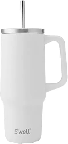 Miniatura 8 de S'well Vaso de acero inoxidable reciclado XL con popote y asa, 40 onzas, azurita, contenedor aislado al vacío de triple capa mantiene las bebidas