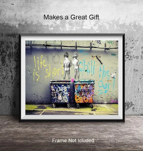 Miniatura 4 de Divertida imagen motivacional de arte callejero de Banksy de 8 x 10 pulgadas - Foto de graffiti urbano, decoración de pared, decoración