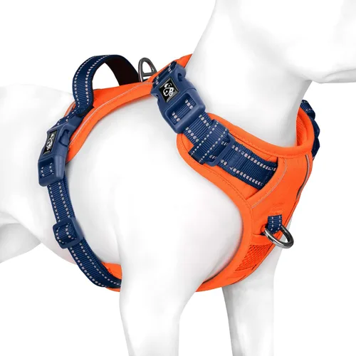 Miniatura 9 de PHOEPET Arnés para perro sin tirones, chaleco para perro reflectante ajustable de colores únicos, con mango de entrenamiento suave, clips de metal