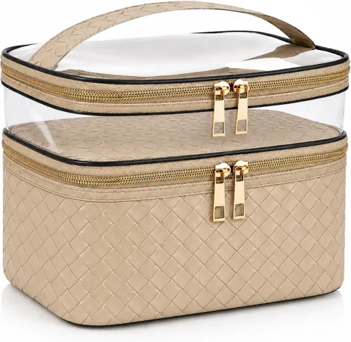 Miniatura 7 de Bolsa de maquillaje, 3 piezas de piel sintética, bolsa de maquillaje de viaje, bolsa de cosméticos para mujeres y niñas