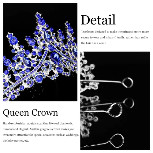 Miniatura 6 de CURASA Coronas de reina de cristal azul real, hermosas tiaras para princesas y niñas, coronas de cumpleaños para mujeres, exquisitos accesorios