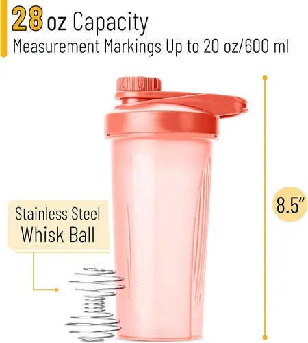 Miniatura 2 de Mr. Pen - Botellas agitadoras para mezclas de proteínas con tapa giratoria, 28 onzas, botella mezcladora de proteínas rosa coral con bola batidora