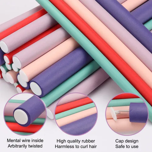 Miniatura 3 de Rizadores de cabello flexibles para dormir, 30 varillas flexibles (9.45" y 5 tamaños 0.39"-0.78"), conjunto de rizado sin calor para cabello corto
