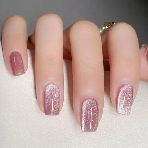 Uñas postizas cuadradas cortas a presión, diseño de ojo de gato rojo, uñas postizas cortas con pegamento brillante, uñas postizas acrílicas