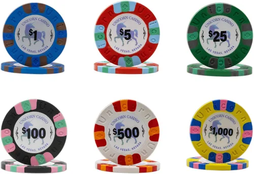 Miniatura 2 de DA VINCI Unicorn All Clay - Juego de fichas de póquer con 500 fichas auténticas de casino con peso de 0.32 oz, funda ABS negra, 2 barajas de cartas