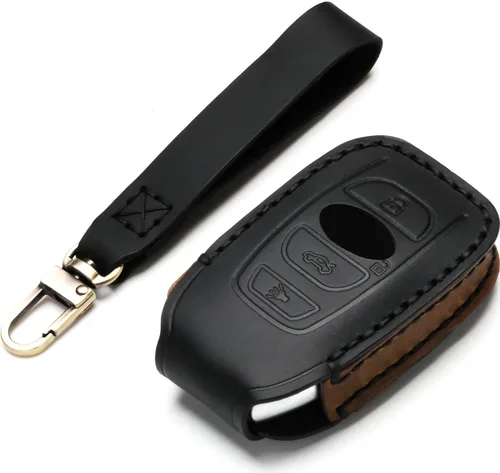 Funda de cuero para llavero compatible con Subaru, control remoto sin llave, Forester Impreza Outback WRX BRZ Legacy y XV Crosstrek, etc. (A-Negro)