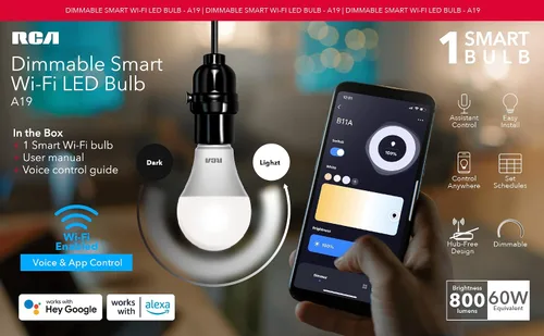 Miniatura 5 de RCA Bombillas inteligentes, bombilla LED WiFi, luces LED regulables, 800 lúmenes 10 W (60 W EQ A19), compatible con Alexa y Google, control desde