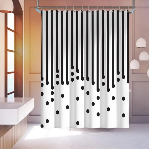 Miniatura 2 de YAXI Cortina de ducha de tela blanca y negra para baño, cortina de ducha moderna a rayas negras, cortinas de baño repelentes al agua de verano, 72 x