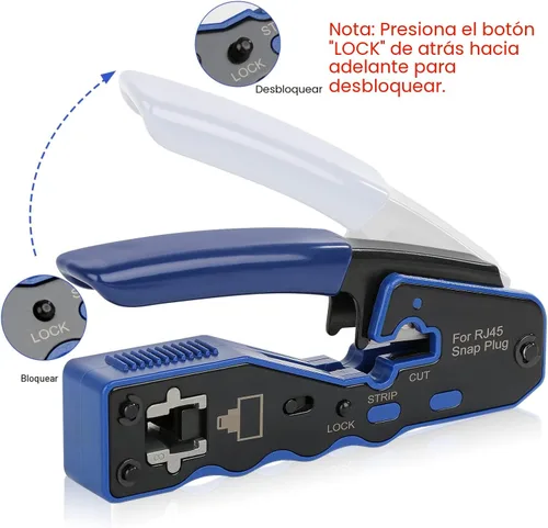 Miniatura 6 de Kit de herramientas de crimpado RJ45 para conectores modulares Cat5e Cat6 Cat6a 8P8C, herramienta de crimpado Ethernet todo en uno y probador