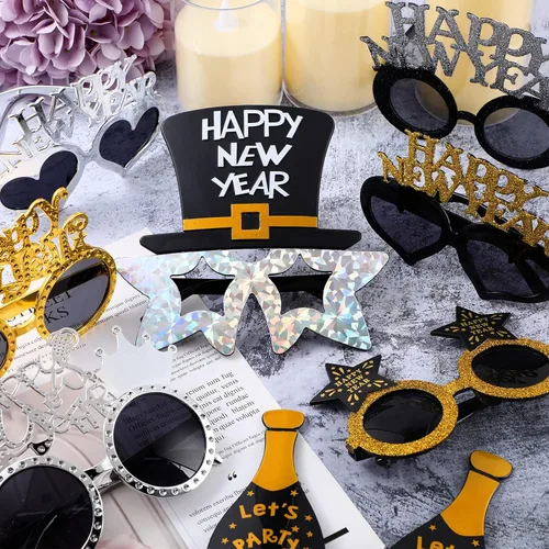 Miniatura 5 de Sratte 40 lentes de plástico para fiesta de Año Nuevo 2025, lentes de fiesta de Año Nuevo, suministros de accesorios de fotos para adultos, fiesta