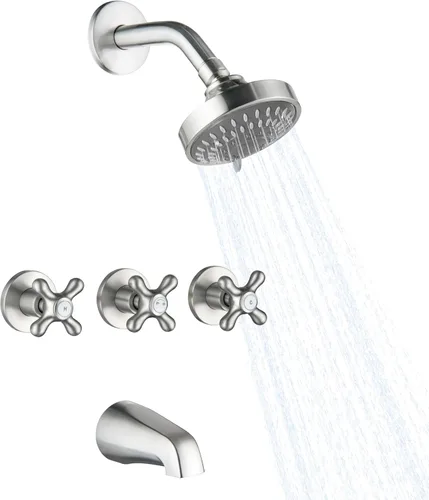 Miniatura 13 de Juego de 3 manijas para bañera y ducha, color negro mate, 2 en 1, doble ducha, grifos de ducha, kit de molduras de bañera y ducha, sistema de ducha