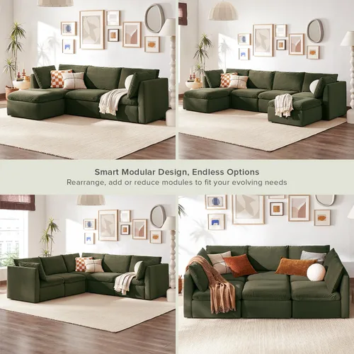 Miniatura 4 de mopio Sofá Seccional Modular de Gran Tamaño con Fundas Completamente Removibles y Almacenamiento, Convertible en U, Forma de L y Seccional Cama