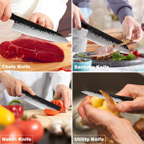 Miniatura 4 de Juego de cuchillos de chef FINDKING y protectores de borde, cuchillos de cocina de acero de alto carbono, porta cuchillos de nogal, para cocina