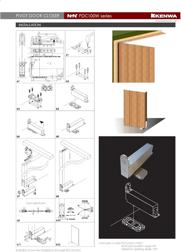 Miniatura 6 de NHN Modelo: PDC103W SSS - Cierrapuertas ocultas de cierre automático hidráulico para puertas de madera y acero