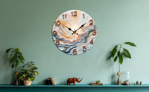 Miniatura 7 de Sunburst Agate Texture Wooden Wall Clock with Raised Numerals 25x25cm