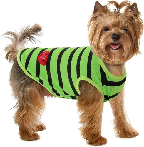 Miniatura 20 de Camiseta a rayas para perros y gatos, chaleco de algodón para primavera, verano, para mascotas, adecuada para mascotas pequeñas y medianas y Amarillo