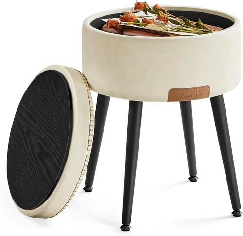 VASAGLE Colección EKHO – Otomana de almacenamiento, taburete para silla de tocador, cuero sintético con costuras, moderno de mediados de siglo,