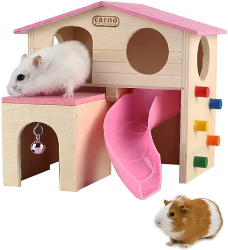 kathson Casa de hámster para animales pequeños para mascotas con divertida escalera de escalada deslizante de madera para jugar juguetes masticables