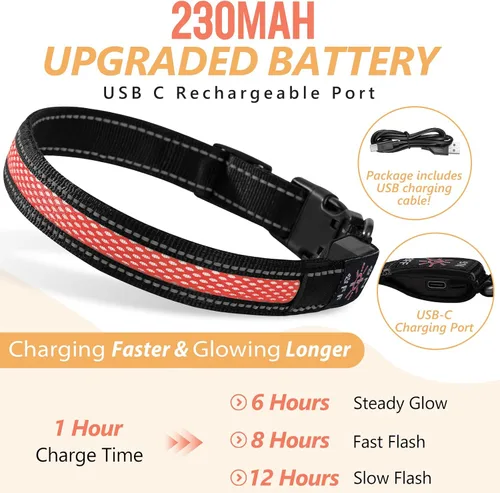 Miniatura 3 de Collar de perro recargable con luces LED para la noche, collar de perro que brilla en la oscuridad, impermeable, collar ajustable con luz