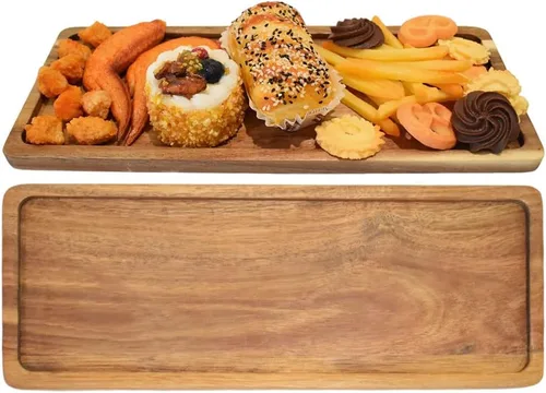 Miniatura 3 de 1 paquete de bandejas de madera de acacia (14 x 5.5 pulgadas) – Platos rectangulares para decoración del hogar y alimentos, incluyendo verduras