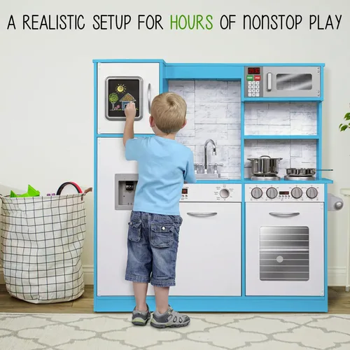 Miniatura 5 de Lil' Jumbl Set de Cocina Infantil, Cocina de Madera de Juguete, Heladera con Hielo Operada a Batería y Microondas con Sonido Realista, Incluye Ollas