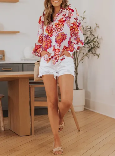 Miniatura 7 de EVALESS Blusas con botones para mujer, blusas de manga larga con estampado de moda 2023